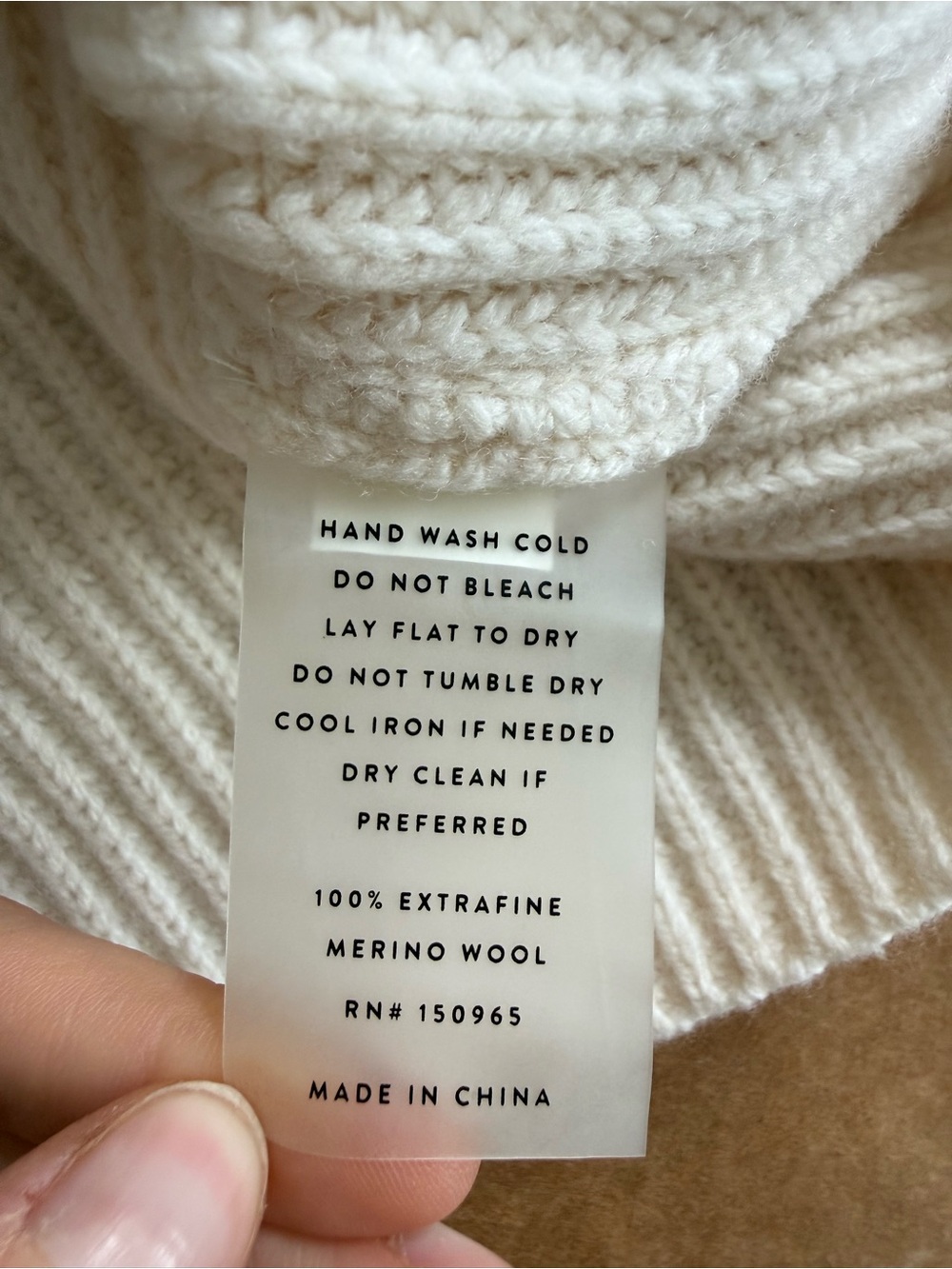 AYR 100% extra fine merino wool ribbed crew neck sweater in cream (M) - Picture 6 of 7